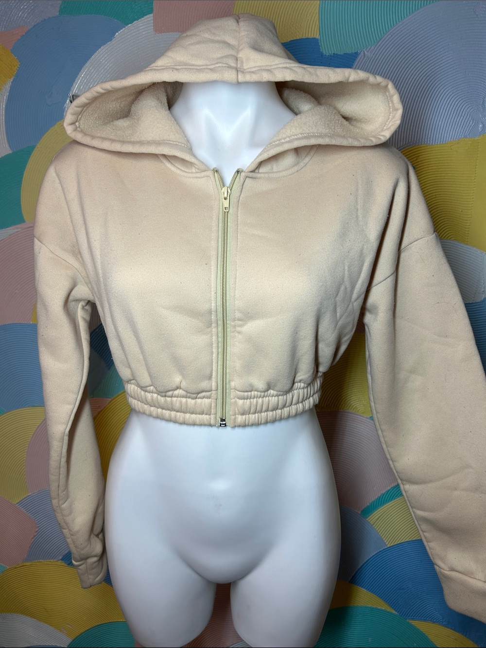 Shein Cropped Hooded Jacket - Cream sz M